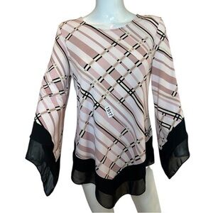 Alfani citron Mix Pink Blouse long Black Bell Sleeves women Small formal party